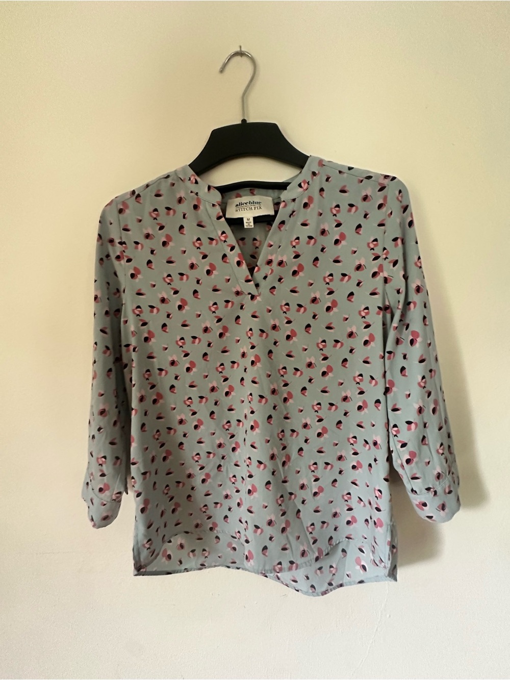Alice Blue Light Blue Patterned V-Neck Blouse- M